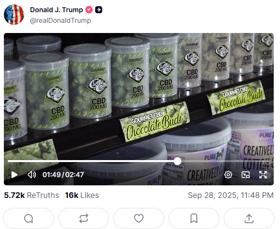 הנשיא האמריקאי שיתף סרטון על CBD